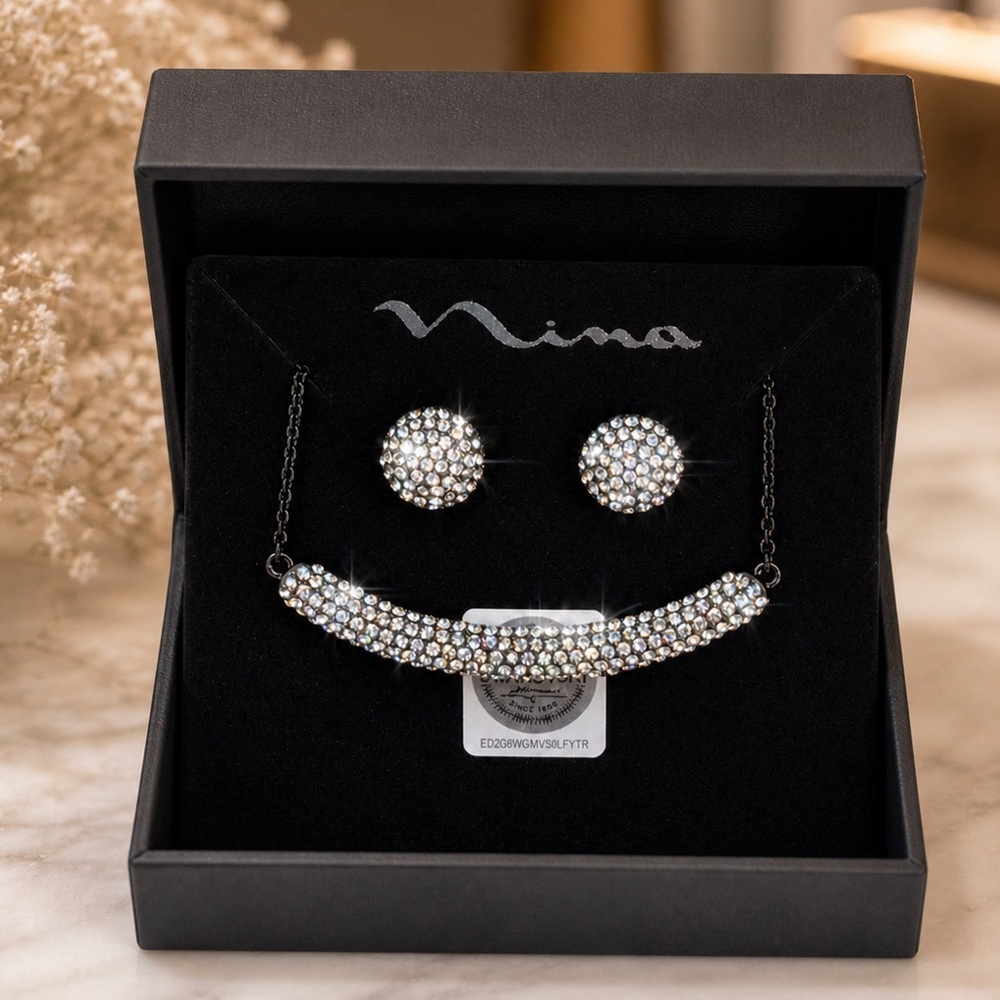 Nina Swarovski Crystal Bar Necklace and Earring Set- NWT 001